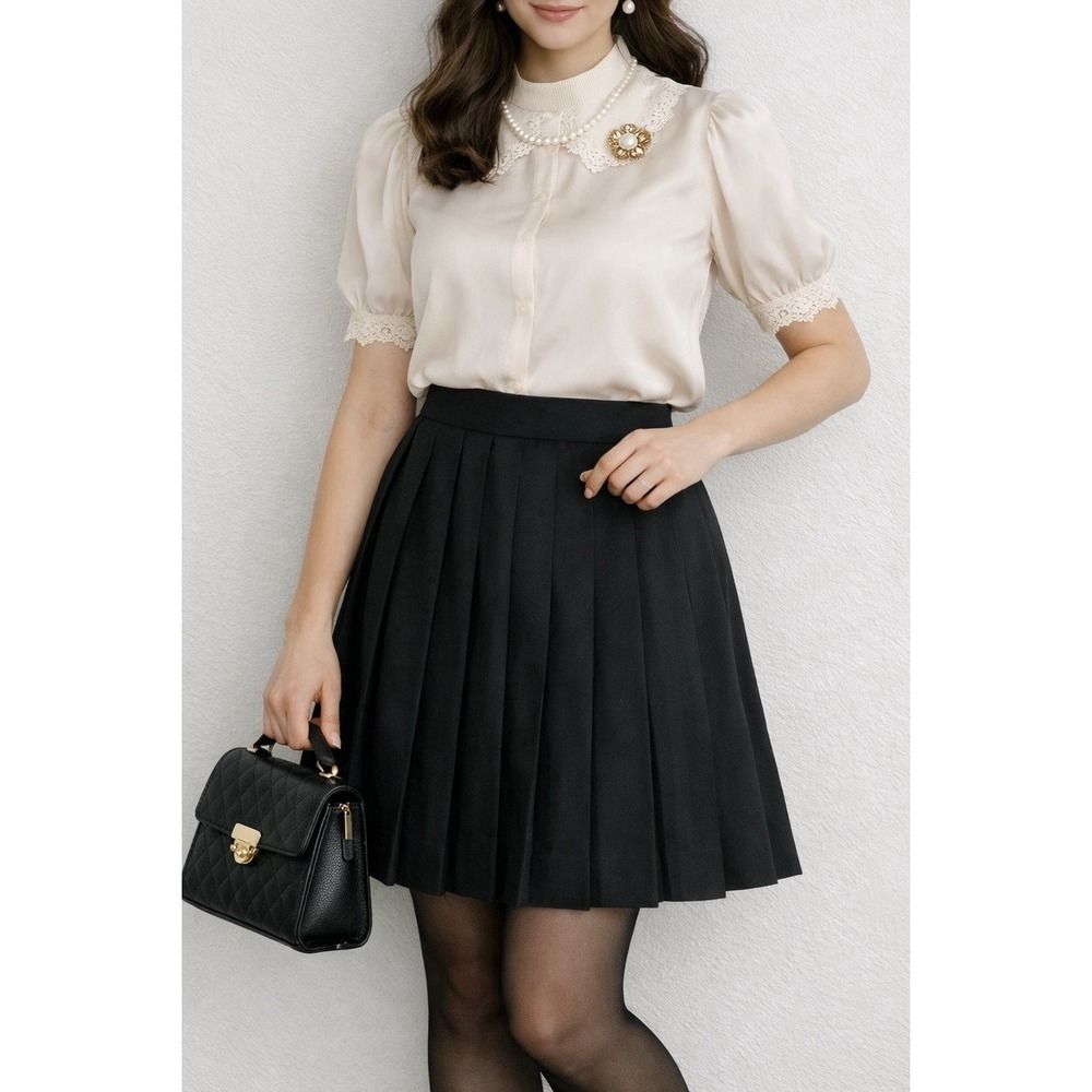 Vintage Wool Pleated Skirt Black - Picture 10 of 14